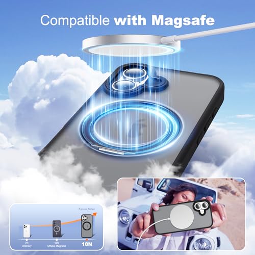 for iPhone 16 Case with 360° Spin Magnetic Stand,Black | iPhone 16 Phone Case 6.1",Spin Magnetic Ring Stand,Compatible with MagSafe,Military Protection,Translucent Matte - color: Black, size: iPhone 16