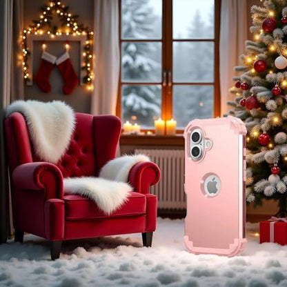IDweel for iPhone 17 Case with Screen Protector for Women, 3 in 1 Shockproof Slim Fit Hybrid Heavy Duty Hard PC Cover Soft Silicone Bumper Full Body Anti-Fingerprint Case, Rose Gold - color: Rose Gold