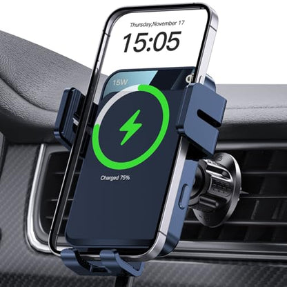 Wireless Car Charger Auto-Clamping Air Vent Car Mount 15W Fast Charging - color: Royal blue
