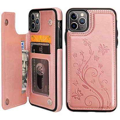 Vaburs for iPhone 11 Pro Max Wallet Case Card Holder Butterfly, Rose Gold - color: Rose Gold