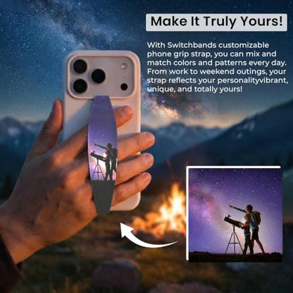 Switchbands Phone Grip Strap – Reversible Cell Phone Grips for Back of Phone, Secure Anti-Drop Elastic Hand Strap, Non Adhesive, Wireless Charging Compatible, Universal Fit – Astral Realm