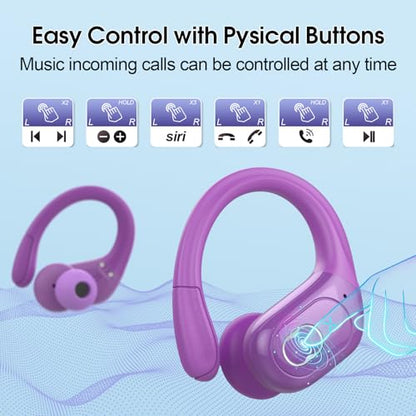 Wireless Earbuds 75H Bluetooth 5.4 Sport Headphones with Earhooks, Purple - color: Purple