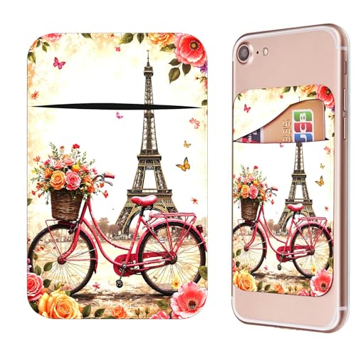 Phone Credit Card Holder Stick on, Cell Phone Pocket Self Adhesive Stretchy Stick on Wallet ID Credit Card Case Pouch Sleeve with Flap for All Smartphones, Bicycle Leaning Tower - color: Bicycle Leaning Tower
