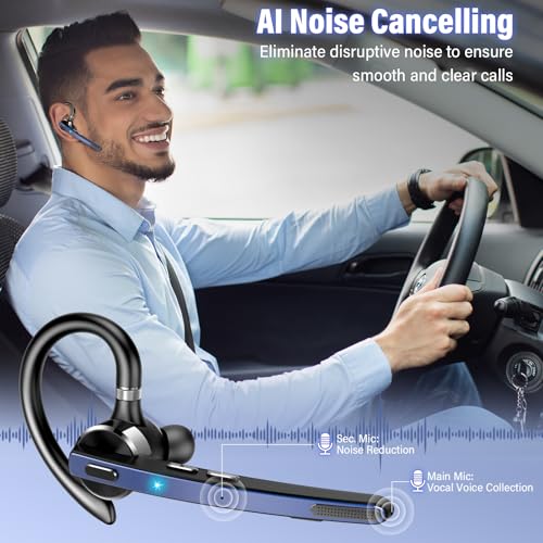 2026 Bluetooth Headset, Wireless Bluetooth 5.3 Earpiece, 90Hrs Single-Ear Headset with APTX HD Audio & Mute Button, Dual Noise Cancelling Mics, Hands Free Headphone for Trucker, Business, Gym, Blue - color: Navy Blue