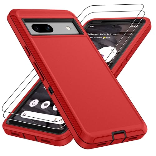 Pilaru for Google Pixel 7a Case :Pixel 7Pro Case with 2Pc Screen Protector, Military Grade 3 in 1 Shockproof/Dustproof/Drop Proof 14FT Military Grade Drop Protection Protective Case for Pixel 7a -Red - color: Red, size: Google Pixel 7a