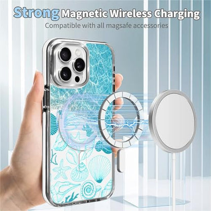 VisEnt Clear Case for iPhone 15 ProMax, Magnetic Phone Case, Transparent Slim Cover, Military Grade Protection, Shockproof, Anti-Yellowing, Scratch Resistant, Ocean Wave Shell - color: Ocean Wave Shell, size: Iphone 15 Pro Max