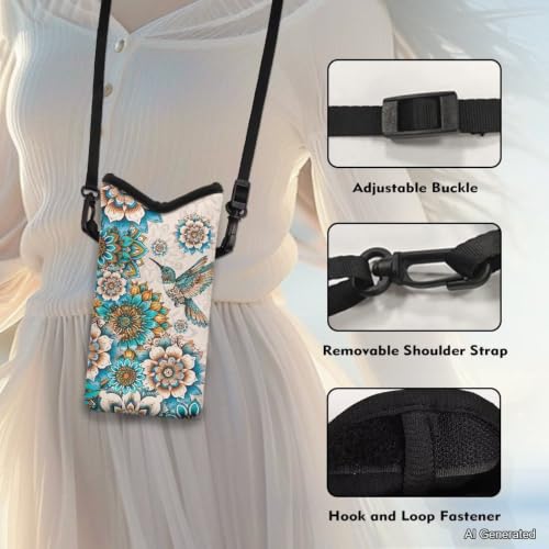 Women Men Small Crossbody Phone Bag Cellphone Wallet Purse Compatible with Most Smartphones Phone Carry Pouch for Travel, Outings, Beach, Hiking, 8 x 4 inch, Boho Flower Hummingbird - color: Boho Flower Hummingbird