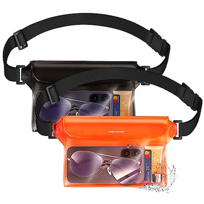UNBREAKcable Waterproof Phone Pouch with Adjustable Waist Strap- 2 Pack [9.8'' Front window] [SGS IP68 Waterproof] [71'' Maximum Adjustable Waist Length] Waist Bag Screen Touchable Floating Dry Bag