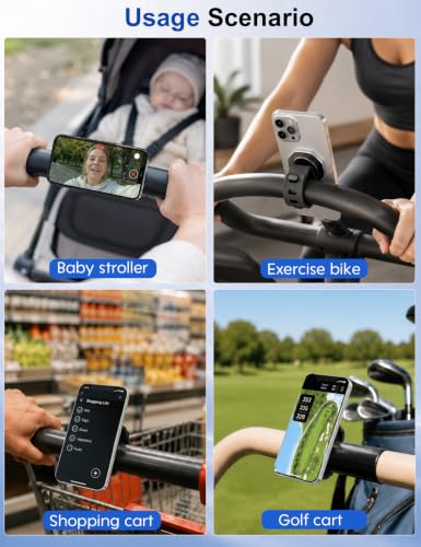 Magnetic Stroller Phone Holder Fits for UPPAbaby, Graco, Bugaboo Strollers | Ultra-Strong N52 MagSafe Mount with Secure Silicone Strap | One-Hand Operation Phone Cradle for iPhone 17 16 15 14 Pro Max
