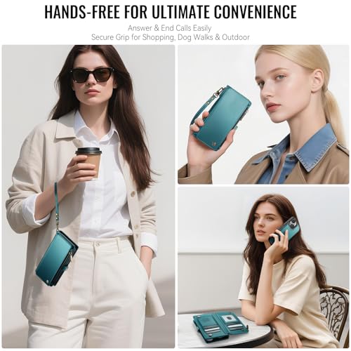 Defencase for iPhone 14 Plus Case Wallet Compatible with Magsafe, Blue Green - color: (Detachable with Magsafe)-Blue Green