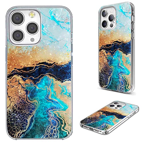 for iPhone 14 Pro Max Case for Women Girl Men,AKORAVO Full Protective Shockproof Slim Soft TPU Clear Phone Cover Cases for iPhone 14 ProMax 6.7,Glitter Sparkle Shiny Pearl Luster Blue Gold Marble - color: Blue Gold Marble