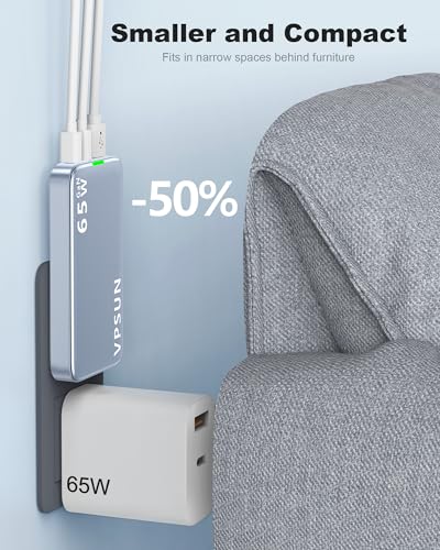 65W GaN Flat USB Wall Charger Block - 3 Port Foldable USB Charging Block - color: Blue
