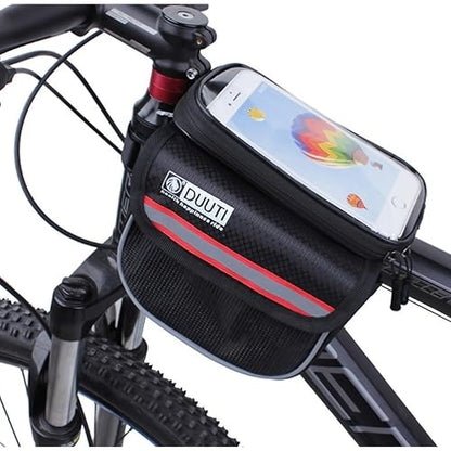 Bike/Bicycle Bag,Bike Phone Holder Mount Bag,Touchscreen Bike Phone Mount under 6.8”,Waterproof, Bicycle Accessories Frame Storage Bag(Red)