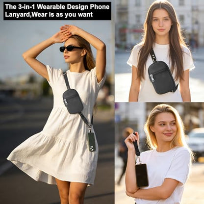 3-in-1 Clip And Go Phone Strap Crossbody With Detachable Wallet, RFID Blocking, Adjustable Anti-Theft Phone Lanyard - color: Black