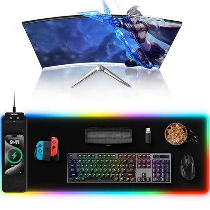 Mouse Pad with Wireless Charging, 31.5" x 11.81"XL Large Desk Mat - color: RGB-31.5"x11.8"