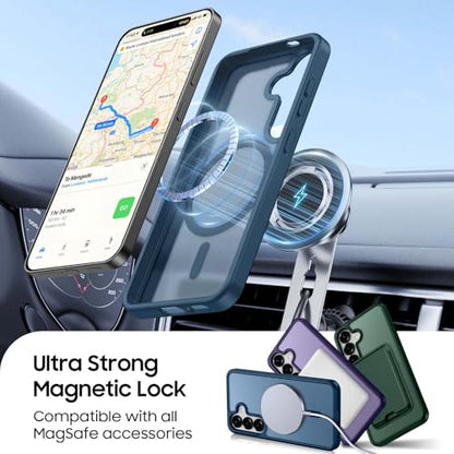 Magnetic for Samsung Galaxy S24 FE Wallet Case with Card Holder﻿ | Compatible with MagSafe, Shockproof Phone Cover with Detachable RFID Blocking Card Slot, Deep Blue - color: Deep Blue, size: S24 FE 6.7"