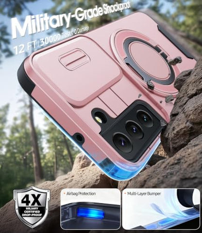 JAME for Samsung Galaxy S22 Case with Ring Stand & Slide Camera Cover Pink - color: Pink, size: Galaxy S22