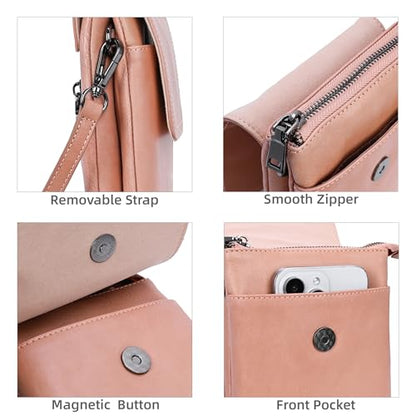 Iswee Rfid Blocking Small Crossbody Bag for Women Travel Classic Style | Genuine Leather,Adjustable Shoulder Strap,Fits 6.9" Phone,Anti-Theft Purse,Perfect for Daily Use and Weekend Travel - color: Pink