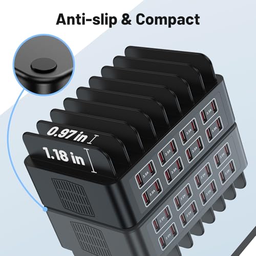 Charging Station for Multiple Devices, 16 Port USB Fast Charging Station, 175W Ipad Charger Station, Multiple Charger Organizer Compatible with Smartphones, Tablets and Other Devices