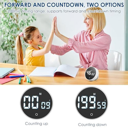 Digital Timer Magnetic Timer 200 Minute Countdown Count Up Battery Powered Magnetic Digital Upright Desk with Hidden Stand for Cooking Baking