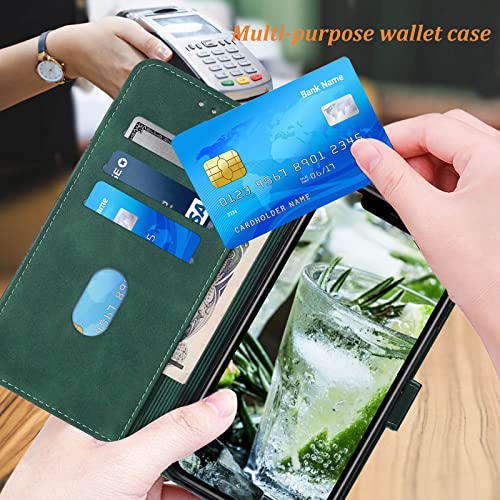 for iPhone X/Xs Flip Wallet Case with Card Slots, Green | PU Leather, TPU Interior, 3 Card Slots, Cash Pocket, Magnetic Clasp, Detachable Wrist Strap, Stand, Precise Cutouts - color: Green