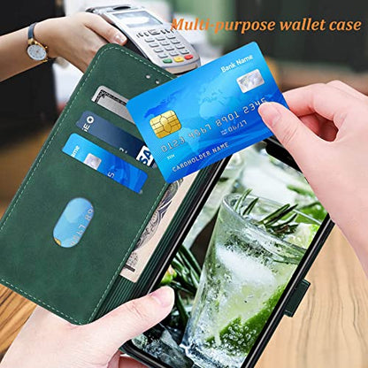 for iPhone X/Xs Flip Wallet Case with Card Slots, Green | PU Leather, TPU Interior, 3 Card Slots, Cash Pocket, Magnetic Clasp, Detachable Wrist Strap, Stand, Precise Cutouts - color: Green