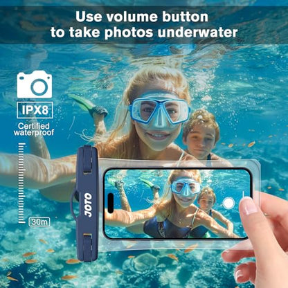 2 Pack JOTO Waterproof Phone Pouch Case Up to 7", IPX8 Underwater Phone Case Cellphone Dry Bag for iPhone 17/Air 16 15 14 13 12 Pro Max Xs Max XR X 8 7 6S Plus SE/Galaxy S24 S23 S22 S21 - Black & Navy - color: Transparent Black/Navy