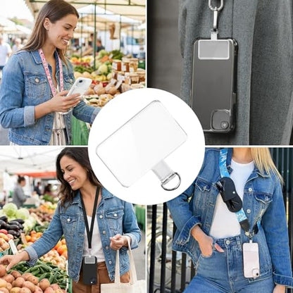 8 Pcs Cell Phone Tether Tab, Transparent Phone Tab for Lanyard Universal Tether Tabs for Most Smartphone Case Square Type Silver Buckle