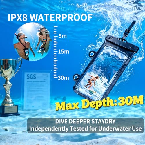 Larger Waterproof Phone Pouch iPhone &Shower Phone Holder Waterproof with 2 Suction Cups,Water Phone Protector Pouch with Adjustable Lanyard for iPhone 17 16 ProMax (Black+Black, 2 PCS) - color: Black+Black