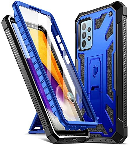 Poetic Spartan Case for Samsung Galaxy A72, Built-in Screen Protector Work with Fingerprint ID, Full Body Rugged Shockproof Protective Cover Case with Kickstand, Metallic Cobalt Blue - color: Metallic Cobalt Blue