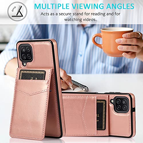 Phone Case for Samsung Galaxy A42 5G with Tempered Glass Screen Protector Credit Card Holder Wallet Cover Stand Leather Cell Accessories Glaxay A 42 G5 Gaxaly 42A S42 4G 2021 Cases Women Rose Gold - color: Rose Gold