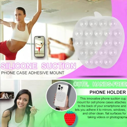 CIEO SuctionPhone Grip, Strong Silicone Suction,Strawberry Sticky Grip,Suitable for Selfies and Videos on Mirrors, Bathrooms and Smooth Surfaces, Compatible with iPhone (Transparent) - color: Transparent