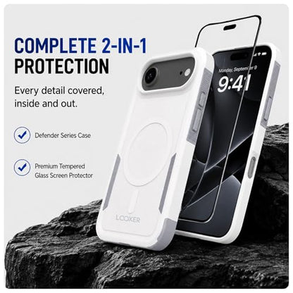 LOOXER® Heavy Duty Rugged Magnetic Case for iPhone 17 Air (6.5”) | Military Grade Shockproof Protection,MagSafe Compatible+ Tempered Glass Included (White, 17 Air) - color: White, size: 17 Air
