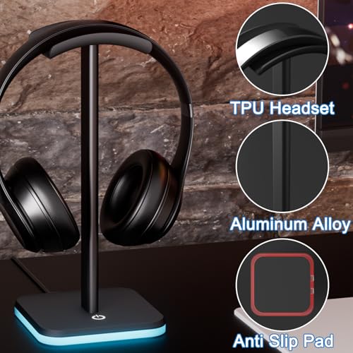 Headphone Stand for Desk - Headset Stand Headphone Holder (RGB-Black) - color: RGB-Black