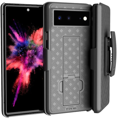 Designed for Google Pixel 6А Case with Belt Clip Holster | Rugged Holster & Protective Phone Case Combo with Anti-Slip Texture - Black - size: Pixel 6A