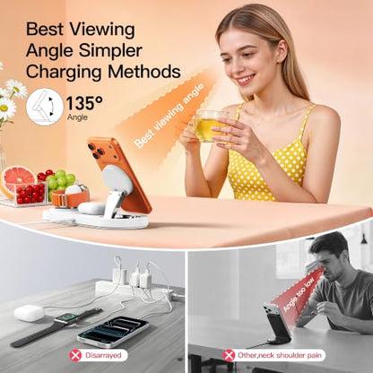 Foldable 3 in 1 Wireless Charging Station for Apple Magsafe Charger Stand