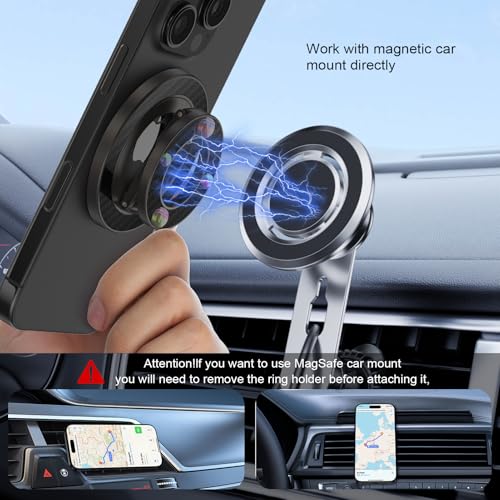 Magnetic Phone Ring Grip Holder for MagSafe Magnet Phone Stand Finger Ring - color: Black