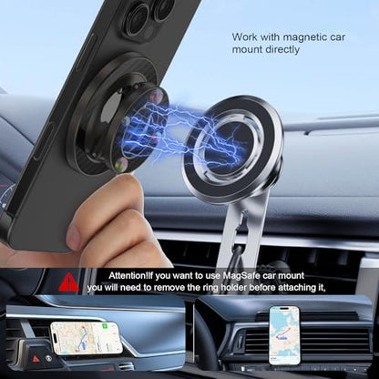 Magnetic Phone Ring Grip Holder for MagSafe Magnet Phone Stand Finger Ring - color: Black