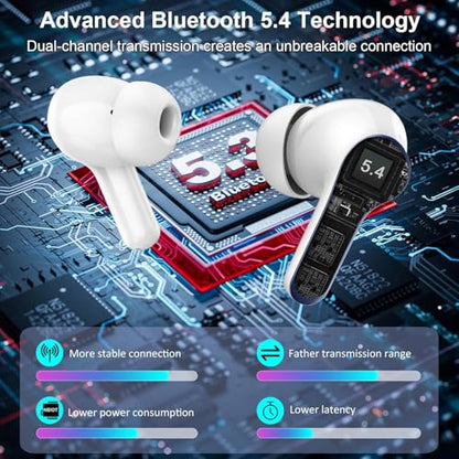 Wireless Earbuds, Bluetooth Headphones 5.4 HiFi Stereo Ear buds with ENC Noise Cancelling Mic, 40H Bluetooth Earbuds with Dual LED Display Charging Case, IP7 Waterproof Earphones for Android iOS, Blue - color: navy blue