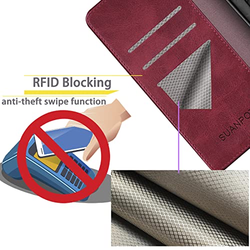SUANPOT Compatible with Samsung Galaxy S26 Wallet case with RFID Blocking Credit Card Holder,Flip Book PU Leather Protective Cover Women Men for Samsung S26 Phone case Red - color: Red, size: Samsung Galaxy S26