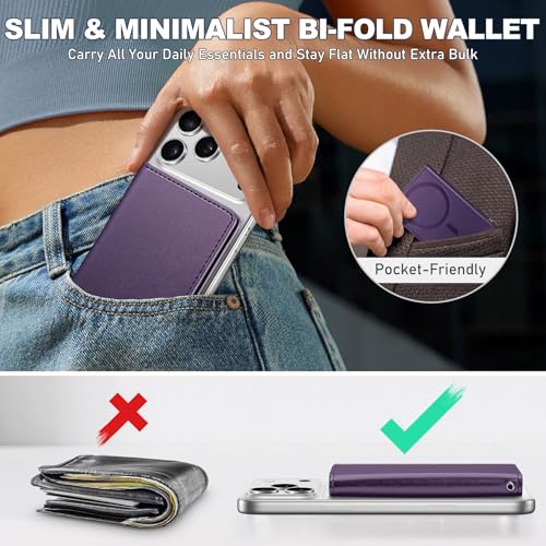 TUCCH Magnetic Wallet for Magsafe iPhone, 6 Card Holders, Dark Purple | for iPhone 17/17e/16/15/14/13/12 Pro/Pro Max/Plus, RFID Blocking, Clear ID Window, PU Leather - color: Dark Purple