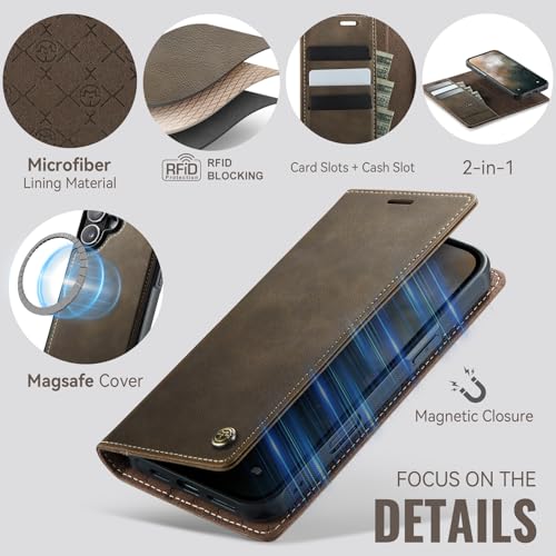 Kowauri Case for iPhone 17, PU Leather Wallet Flip Case with Card Holder RFID Blocking, Magnetic Detachable Shockproof Phone Cover Wireless Charging Compatible for iPhone 17 (6.3 inch), Coffee - color: Coffee