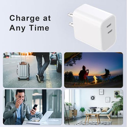 iPhone 17 16 15 Charger,3-PackDual Port USB C,Fast Charging Block - color: pure white, size: 6ft