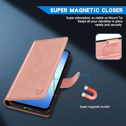 ZZXX for Samsung Galaxy A17 5G Wallet Case with [RFID Blocking] Card Slot Kickstand Magnetic Closure PU Leather Flip Fold Protective Phone Case for Samsung Galaxy A17(Rose Gold-6.7 inch) - color: Rose Gold