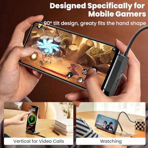 USB C to Lightning Charging Cable with Stand - 90 Degree 2 in 1 Invisible Holder Charger Cable for iPhone 14/13/12/11 Pro Max XS XR iPad, 27W PD Fast Charging Sideways Flat iPhone Cord Cable 6FT