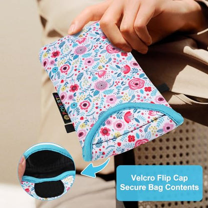 Flap Closure Secure Cell Phone Bag with Card Pocket for iPhone & Samsung - color: White Garden Flower