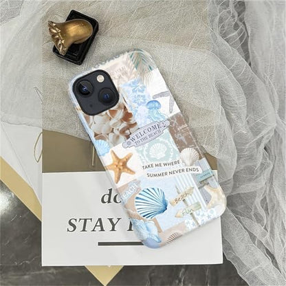 Case Compatible with iPhone 14 Plus, Cute Dual Layer Hybrid Phone Cover, Military Grade Drop Protection, Aesthetic Shockproof Phone Case for Women Girls, Boho Beach Summer Collage - color: Boho Beach Summer Collage, size: Iphone 14 Plus