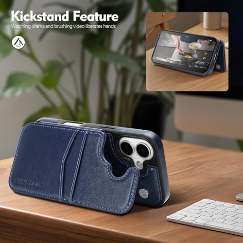 SkyEagle Compatible with MagSafe iPhone 17 Case Wallet,Blue | Magnetic Clasp,RFID Blocking,PU Leather,Flip Folio Shockproof Phone Cover,with Credit Card Slots & Kickstand for Men & Women - color: Blue, size: iPhone 17 - 6.3"