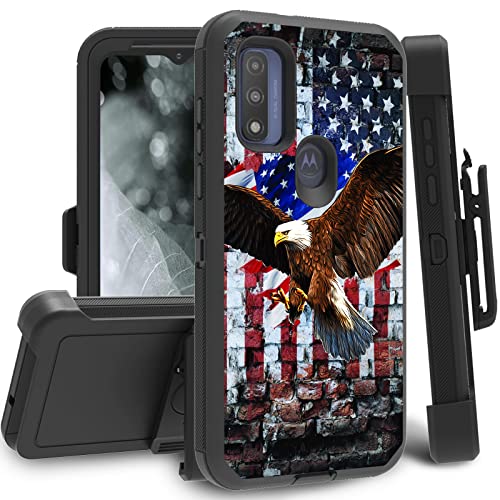 for Moto G Pure 2021/ Moto G Power 2022 Case, Heavy Duty Triple-Layer Drop Protection Full-Body Rugged Shockproof Durable Cover Holster with Swivel Belt-Clip, Patriotic Eagle USA Flag - color: Patriotic Eagle USA Flag, size: Moto G Pure/ Moto G Power 2022