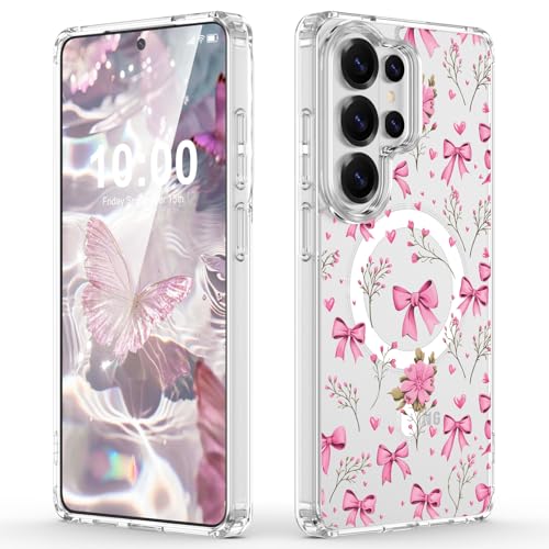 Designed for Samsung Galaxy S26 Ultra Case Magnetic Clear with Bowknot Pattern Shockproof Protective Phone Case Cover for Women Girls - color: Bowknot, size: s26 ultra case